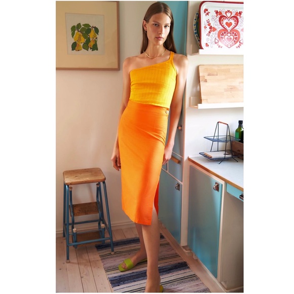 NEW SIMON MILLER ORANGE MIDI SKIRT - Picture 6 of 7